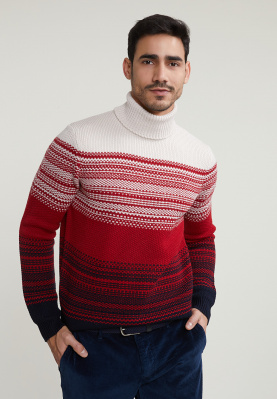 Custom fit woolen roll neck sweater navy/aspen red