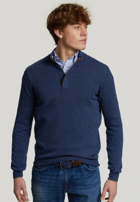 Custom fit wool-cashmere sweater dk denim mix