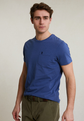 T-shirt ajusté coton pima à poche denim mix