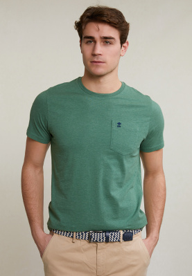 Custom fit pima katoen T-shirt borstzak lt island green mix