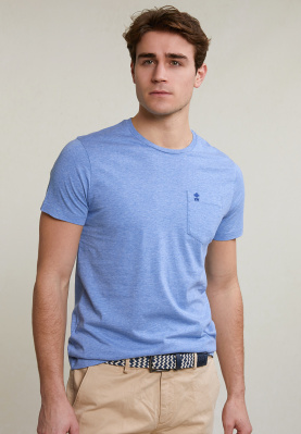 Custom fit pima cotton T-shirt chest pocket lt hamptons blue mix