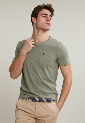 Custom fit pima cotton T-shirt chest pocket lt safari mix