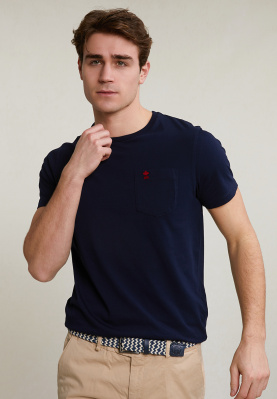 T-shirt ajusté coton pima à poche navy