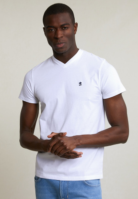 T-shirt V cintré basique coton pima blanc