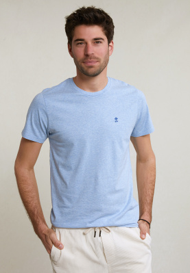T-shirt ajusté basique coton pima col rond chambray mix
