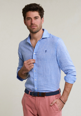 Custom fit linnen hemd blauw