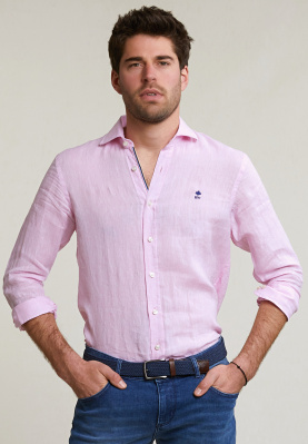 Custom fit linen shirt pink