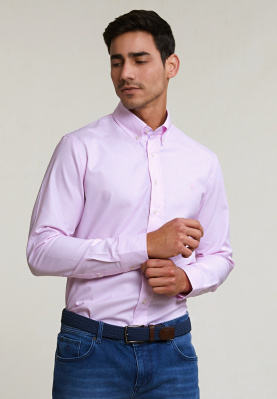 Custom fit effen katoenen hemd roze