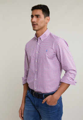 Custom fit checked shirt blue/red