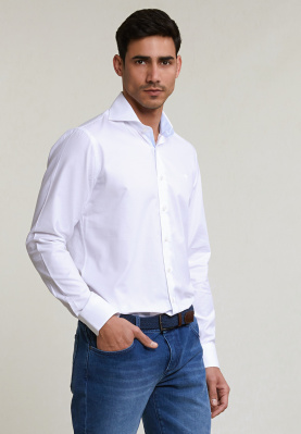 Custom fit uni cotton shirt white