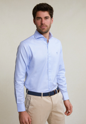 Custom fit effen hemd blauw