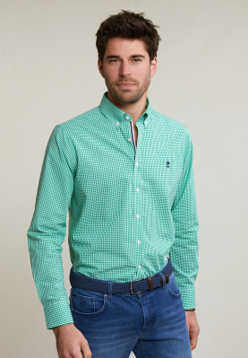Custom fit checked cotton shirt green/white
