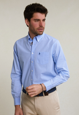 Regular fit geruit hemd borstzak blauw/wit