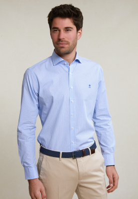 Slim fit striped cotton shirt blue/white