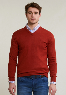 Normal fit basic bamboo-cotton V-neck pullover negroni mix