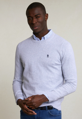 Pull taille normale coton basique col rond lt grey mix
