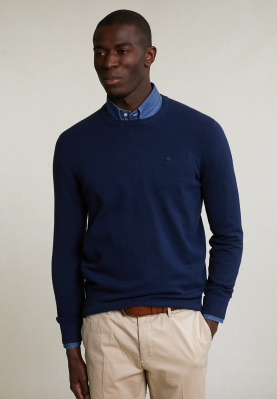 Normal fit basic cotton crew neck pullover night blue mix