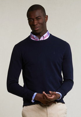 Pull taille normale coton basique col rond navy