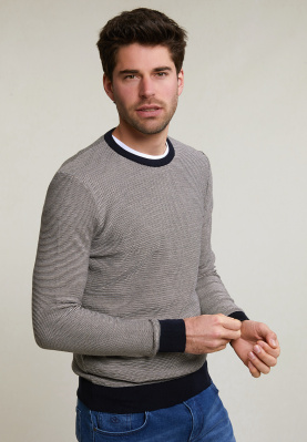 Slim fit dotted pima cotton crew neck sweater navy