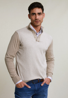 Custom fit cotton mock neck pullover old wood mix