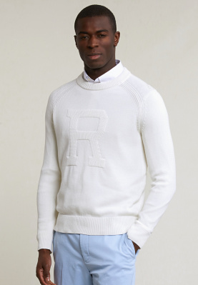 Custom fit cotton crew neck sweater off white