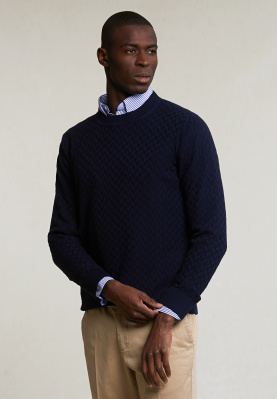 Custom fit fancy woolen crew neck sweater  navy