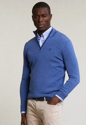 Custom fit basic merino sweater hamptons blue mix