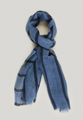 Blauwe gestreepte linnen sjaal