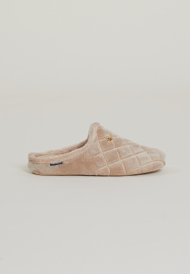 Beige soft checked slippers
