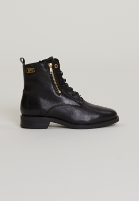 Black short leather boots zip and laces