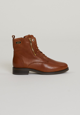 Brown short leather boots zip and laces
