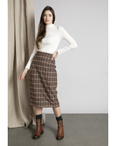 Checkered midi skirt in Brown