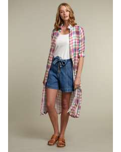 Long checked shirt dress in multi