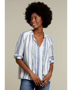 Blue/white striped shirt with tassels