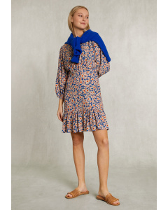 Blue/orange floral dress 3/4 sleeves