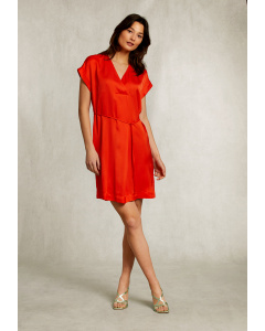 Oranje V-hals jurk met riem
