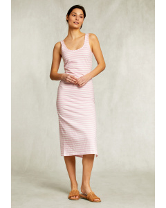 Roze/wit gestreepte V-hals jurk open rug