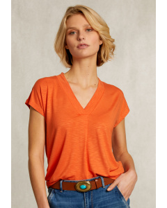 Orange V-neck T-shrirt short sleeves