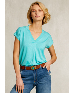 Turquoise V-neck T-shirt short sleeves