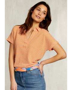 Off white/orange striped T-shirt polo collar