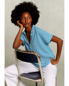 Off white/blue striped T-shirt polo collar