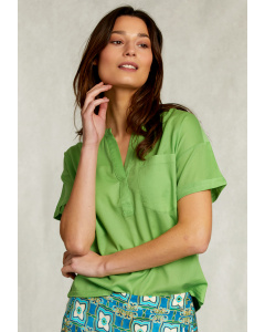 Green V-neck blouse with pocket
