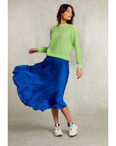 Blue satin flared skirt
