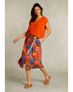 Multi wide floral midi skirt