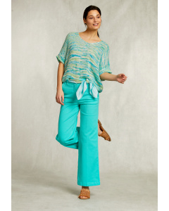 Turquoise cotton high waist pants