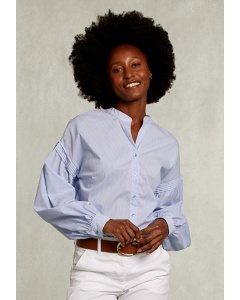 Blue/white striped blouse balloon sleeves