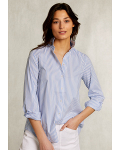 Blauw/wit gestreepte gecentreerde blouse