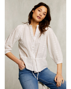 Witte V-hals blouse met touw 3/4 mouwen
