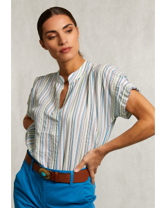 Multi striped V-neck blouse short sleeves