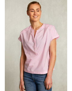 Pink/white striped V-neck blouse